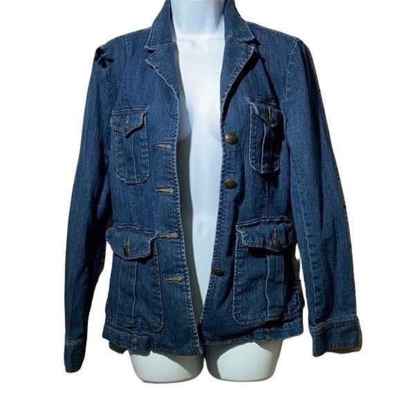 Chaps Jackets & Blazers - 𝅺Chaps Denim/Jeans Jacket Military Style Women's Size L